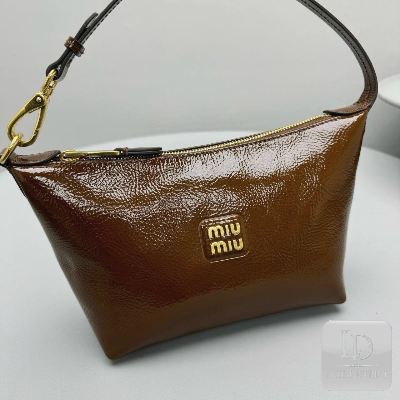 Miu Miu Box Bag Лакированная коричневая