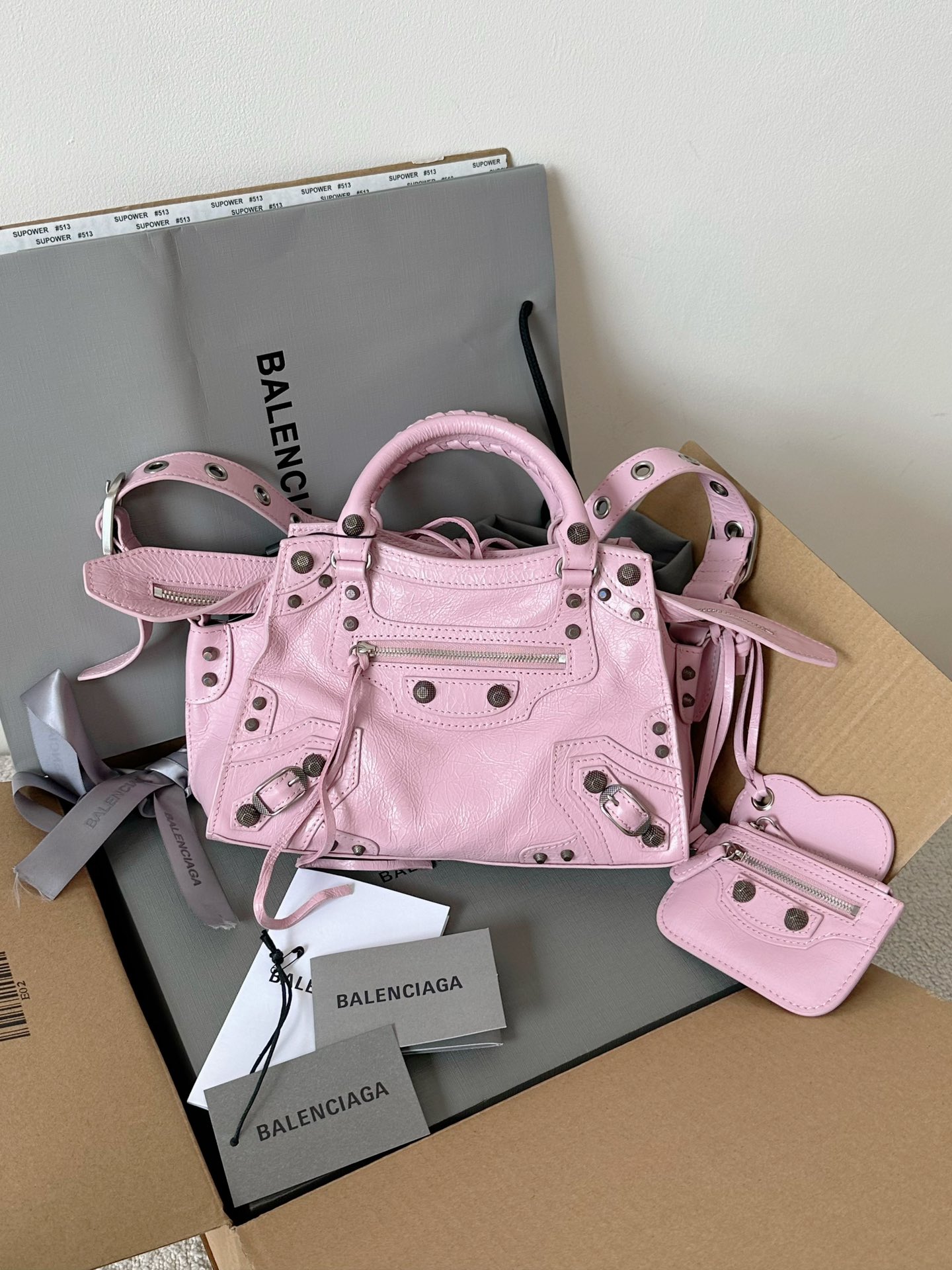 Сумка Balenciaga Neo Cagole XS (реплика), розовая