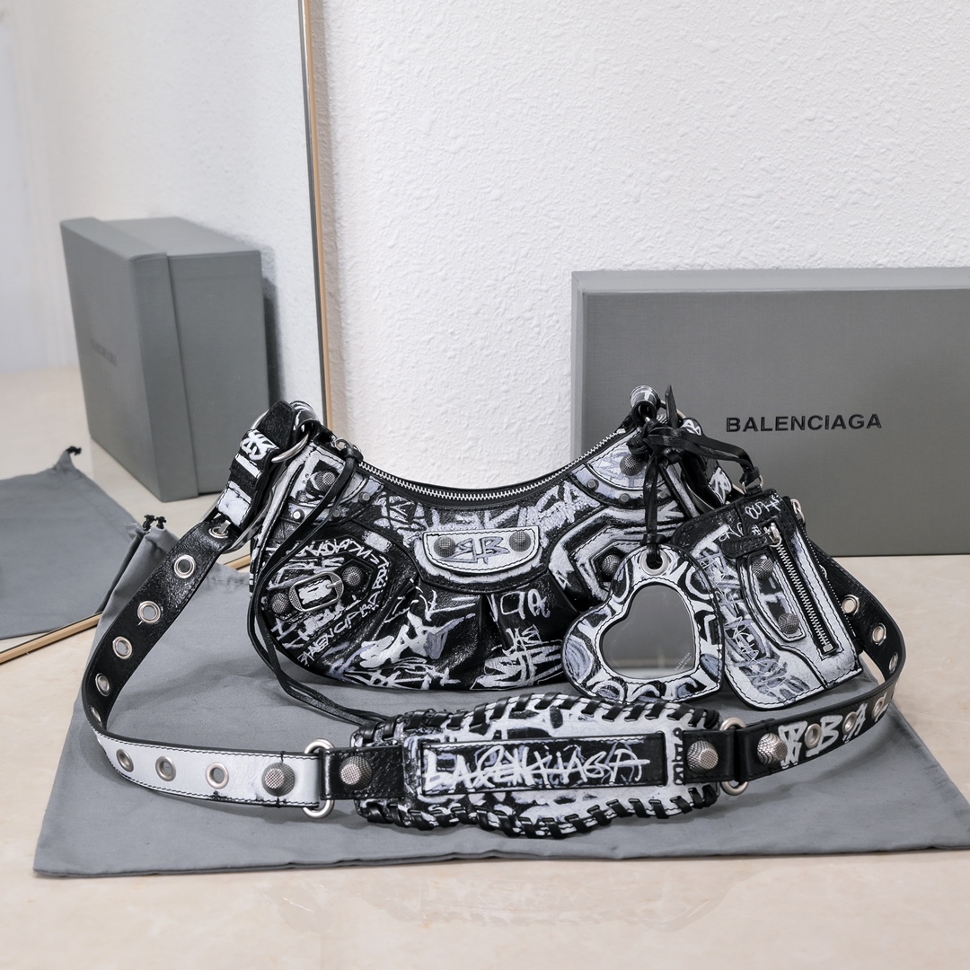 Сумка Balenciaga Cagole Граффити через плечо черная 
