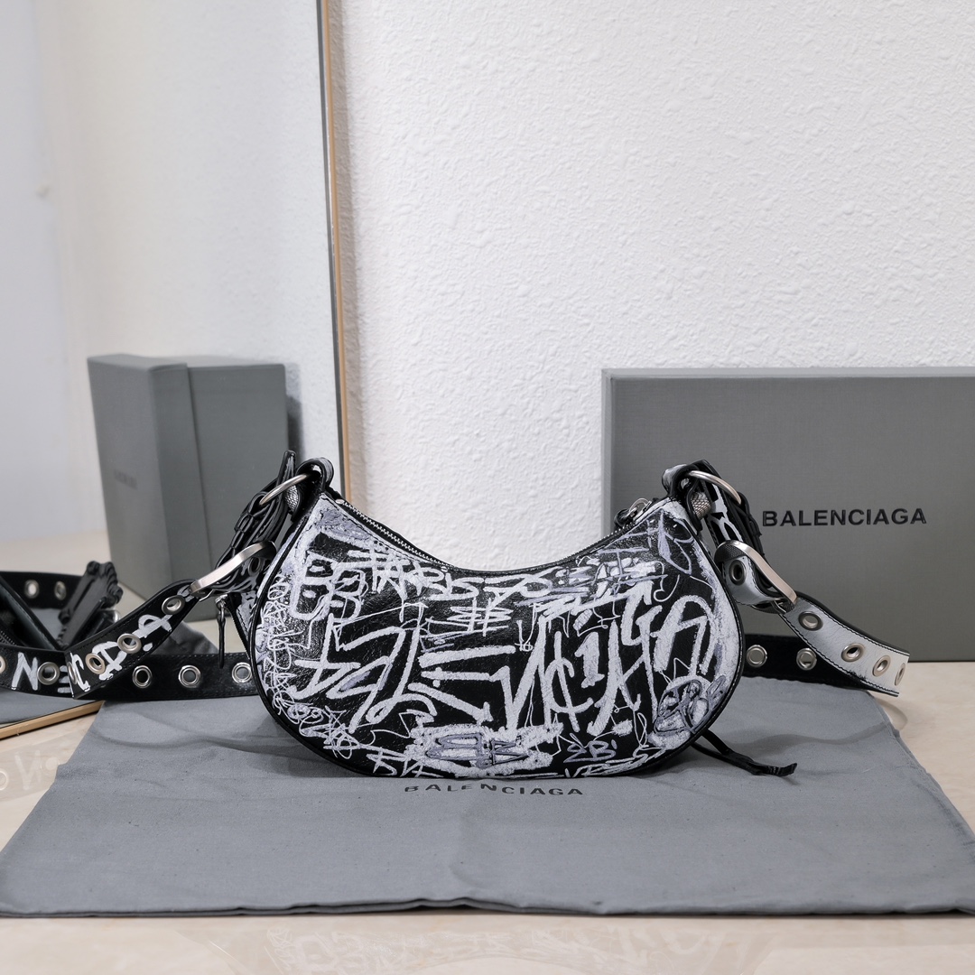 Сумка Balenciaga Cagole Граффити через плечо черная 