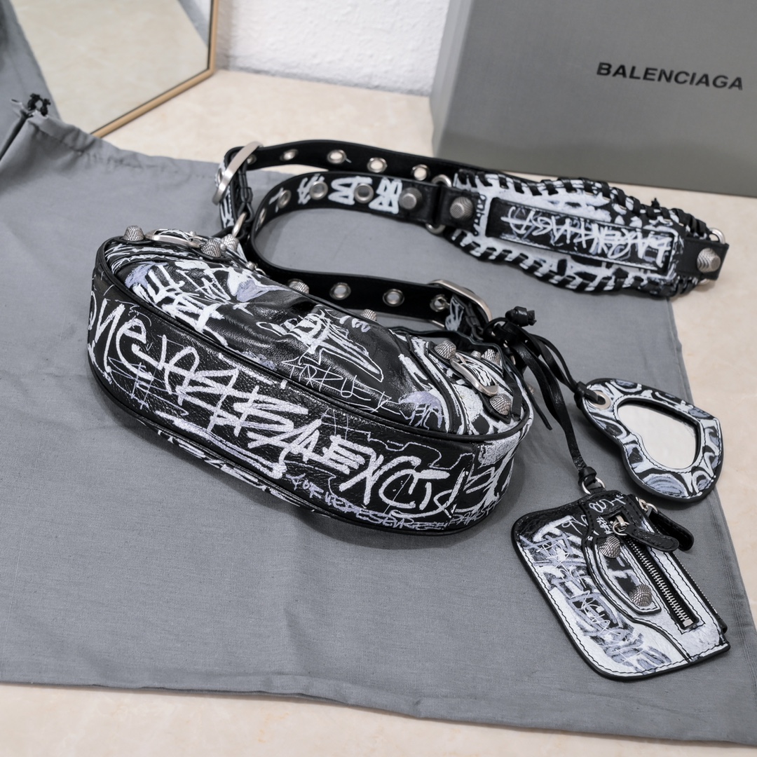 Сумка Balenciaga Cagole Граффити через плечо черная 