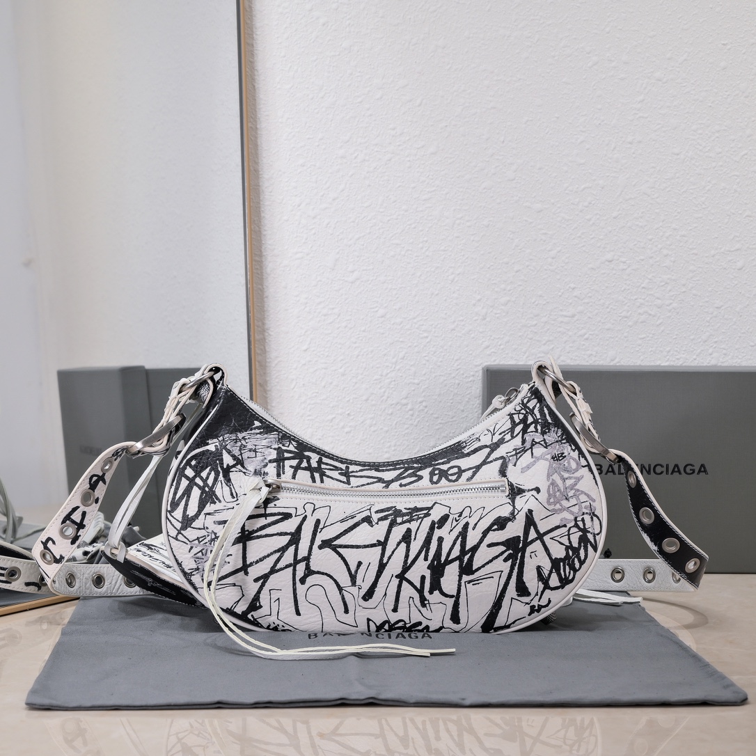 Сумка Balenciaga le Cagole Граффити белая размер 33
